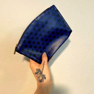 New Ipsy Blue Pouch with Black Hearts